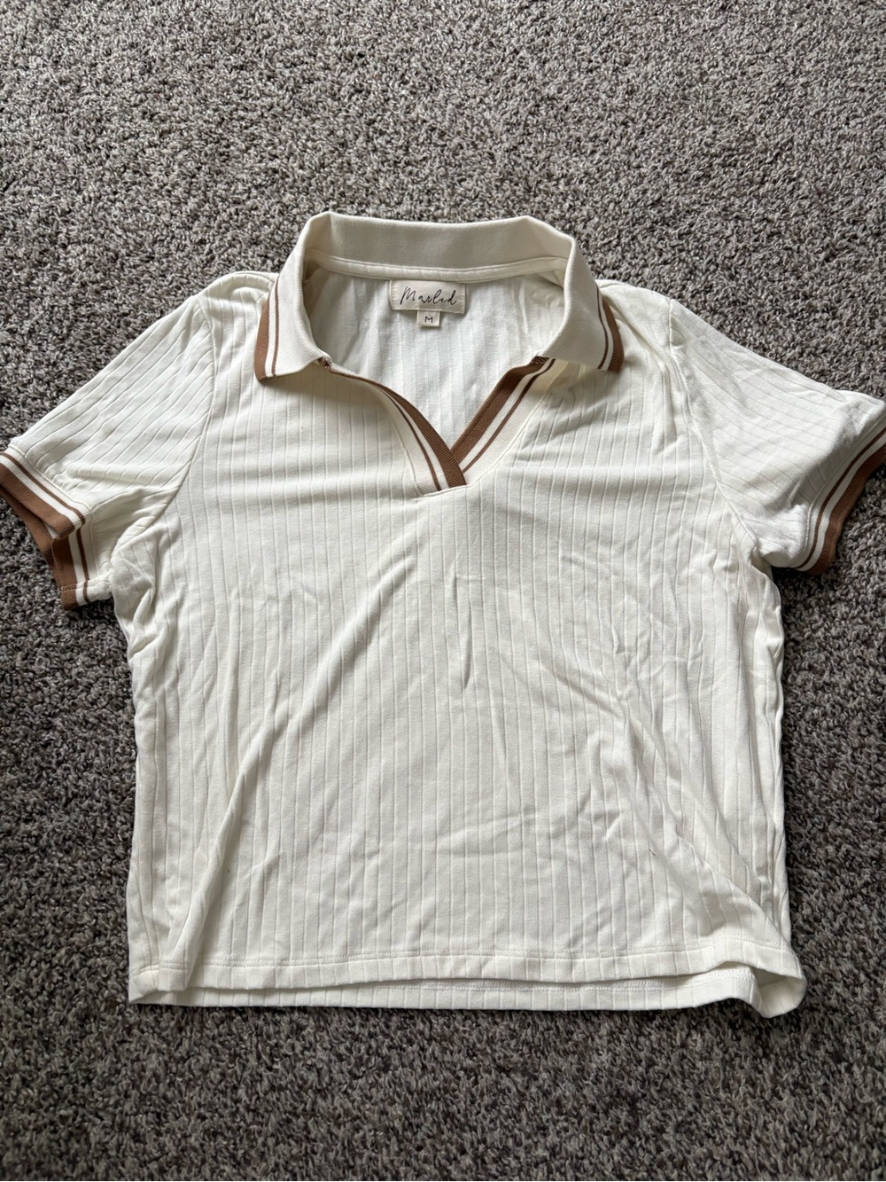 Marled Cream Polo with Brown Contrast Trim